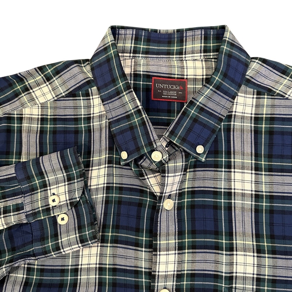 UNTUCKit Button Down Shirt Mens XXL Blue Green Plaid Cotton Long Sleeve Casual